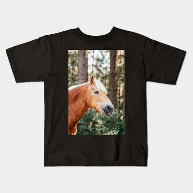 Haflinger mare in the forest Kids T-Shirt by M-Hutterer